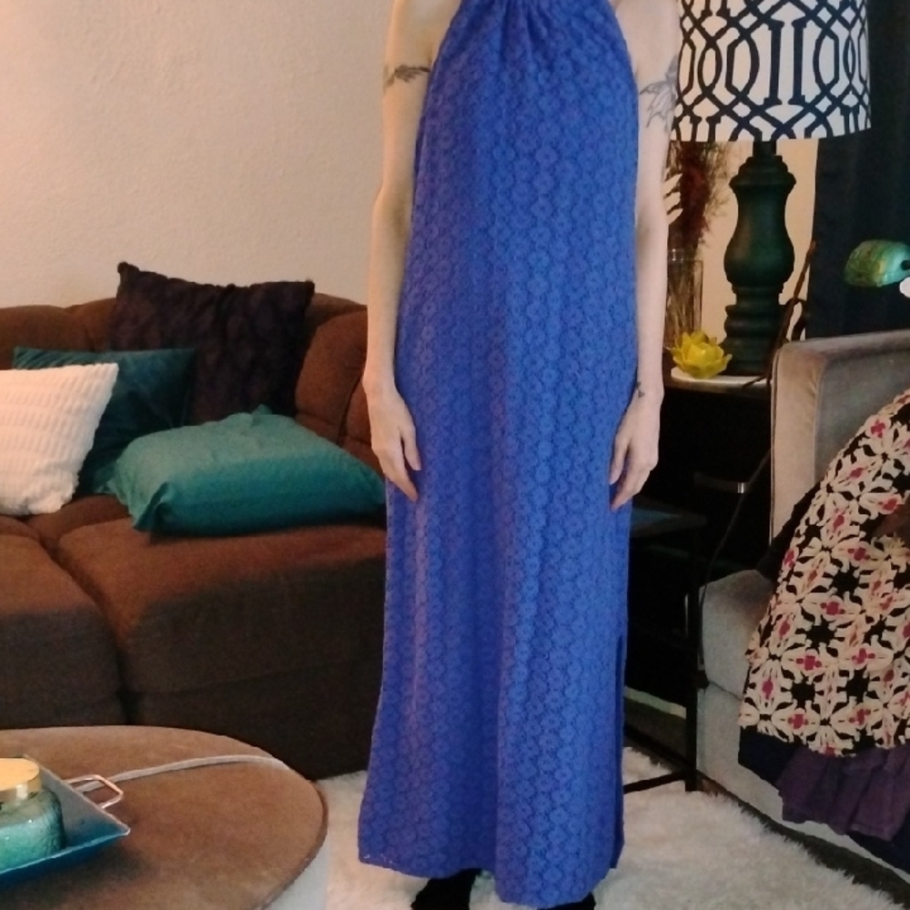 Elegant Blue Halter Maxi Dress